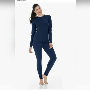 Thermajane Navy Blue Thermal Microfleece Lined 2-piece Set For Women NIP